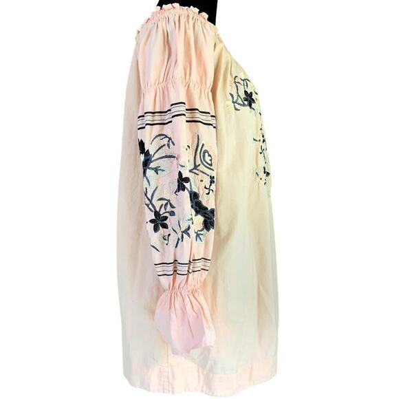 Free People Peach Cotton Fleur Du Jour Floral Embroidered Boho Mini Dress Medium - Picture 3 of 8